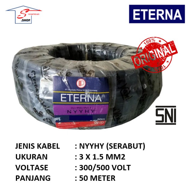 Kabel 3 x 1.5 mm2 NYYHY ETERNA 50 Meter / Kabel Serabut Tembaga ROLL