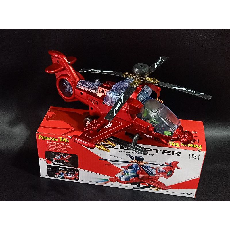 Mainan Helikopter Merah Lampu LED dan Suara Bump