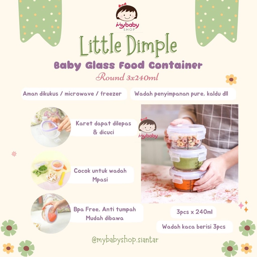 Little Dimple Baby Food Glass Container Set 3pcs