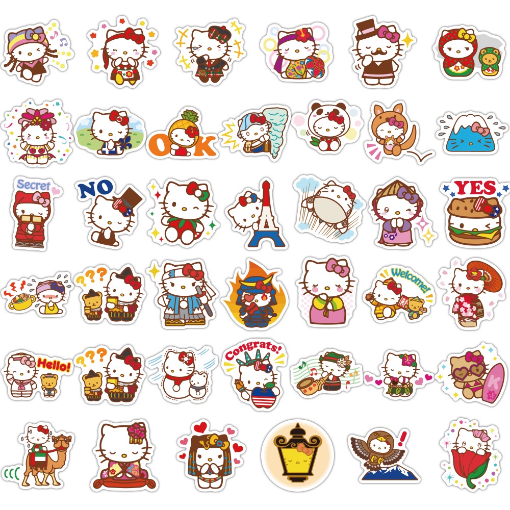 40 Hello Kitty stiker harian kartun kucing graffiti dekoratif Jurnal bahan Telepon lucu kasus tangan