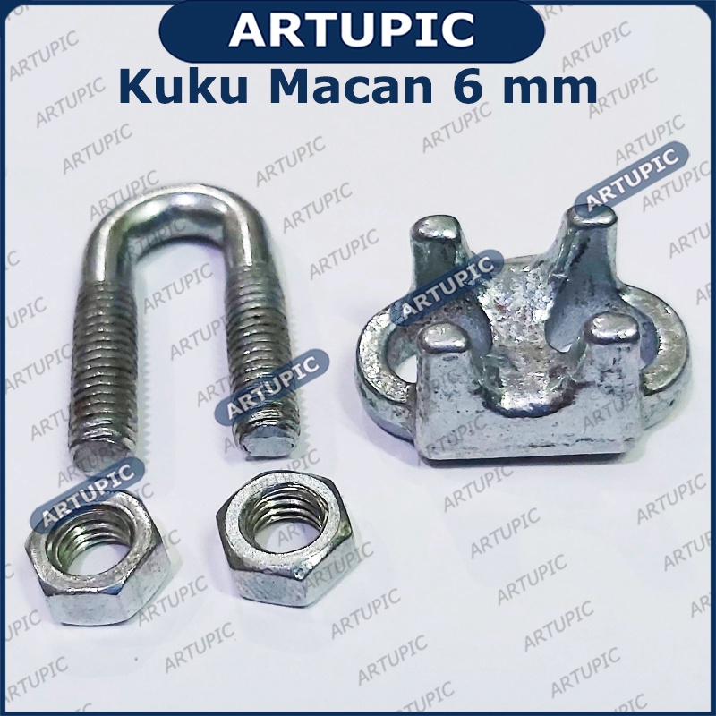 Kuku Macan 6 mm Klem Seling Wire Clip Clamp Tali Kawat Baja Kabel Seling Sling 6mm