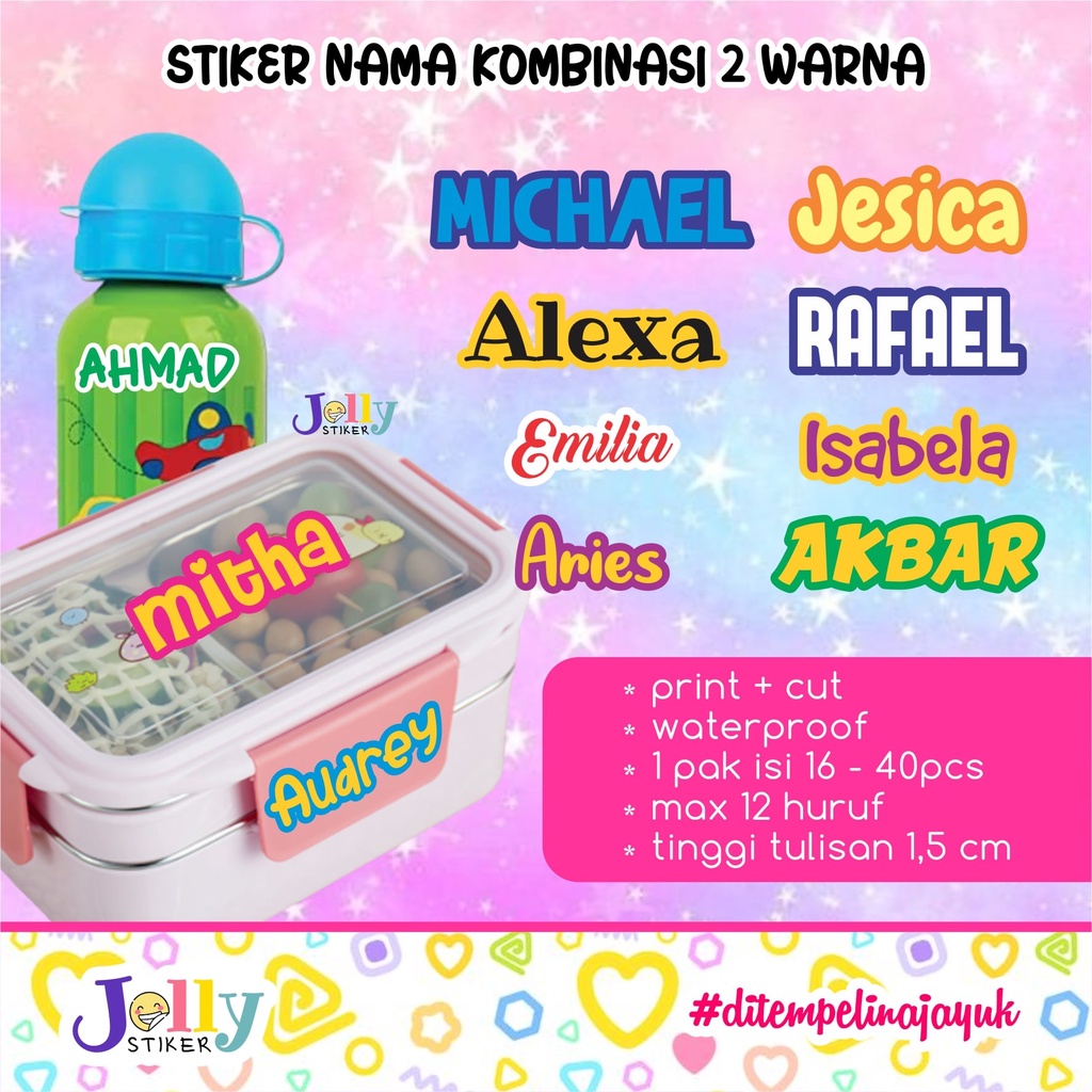 

Stiker Nama Waterproof Kombinasi 2 warna Sticker Nama Custom Anti Air Print + Kiss Cut