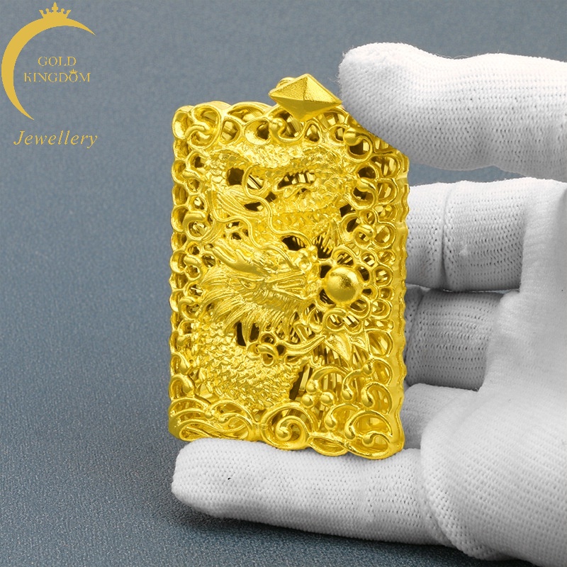 Kalung Desain Zodiak Naga 3D Lapis Emas Asli Kadar 375 Untuk Pria