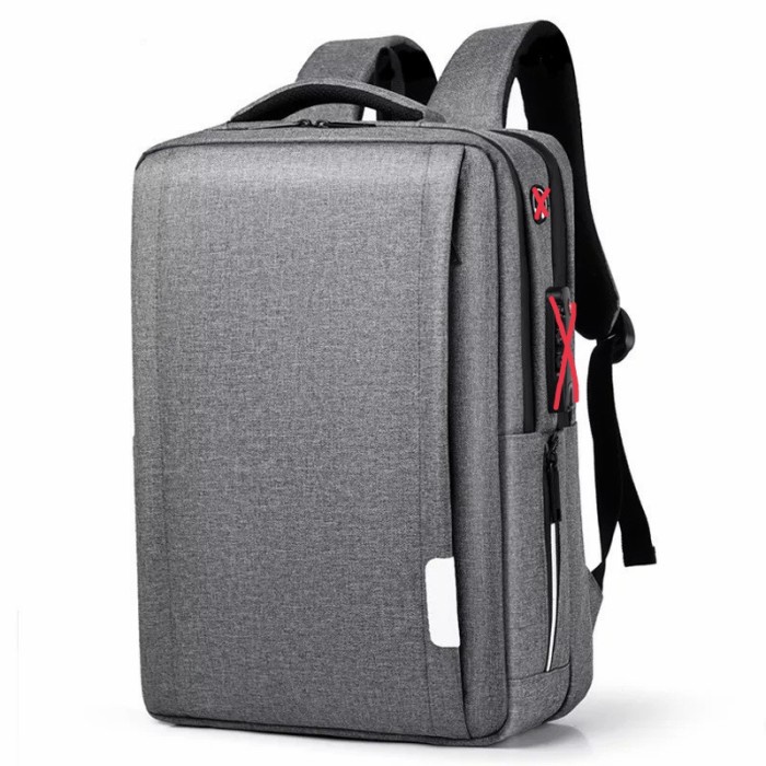 TAS PRIA Tas Ransel Backpack Pria Tas Punggung Laptop Kerja Kuliah Premium R4L3 - Abu-abu kulit besa