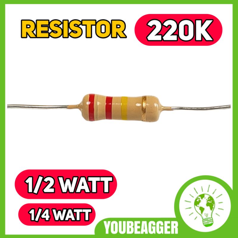 Resistor 220 K ohm 1/2watt dan 1/4 watt