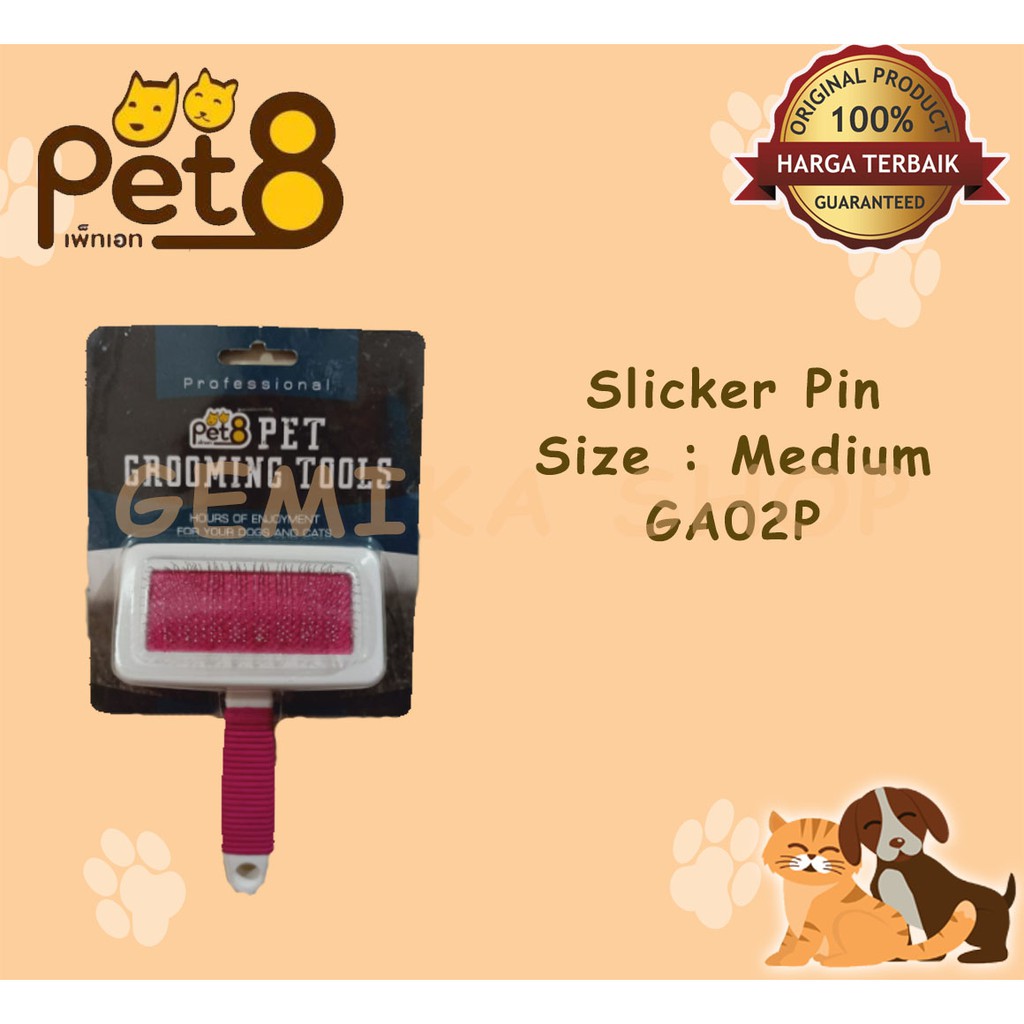 SISIR Anjing Kucing PET8 SLICKER BRUSH MEDIUM WITH PIN - BULU HEWAN