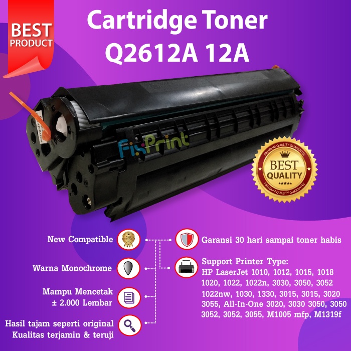 Compatible Cartridge Toner 12A Q2612A Printer LBP2900 LBP 2900