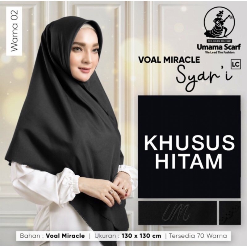 Umama/Azara Syari HITAM Voal LASE CUT 130 x 130 MURAH / Kerudung polos Segi empat Syari / Jilbab pol