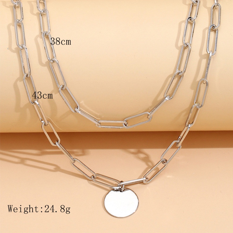 Set Kalung Rantai Multilayer Dengan Liontin Disk Untuk Wanita