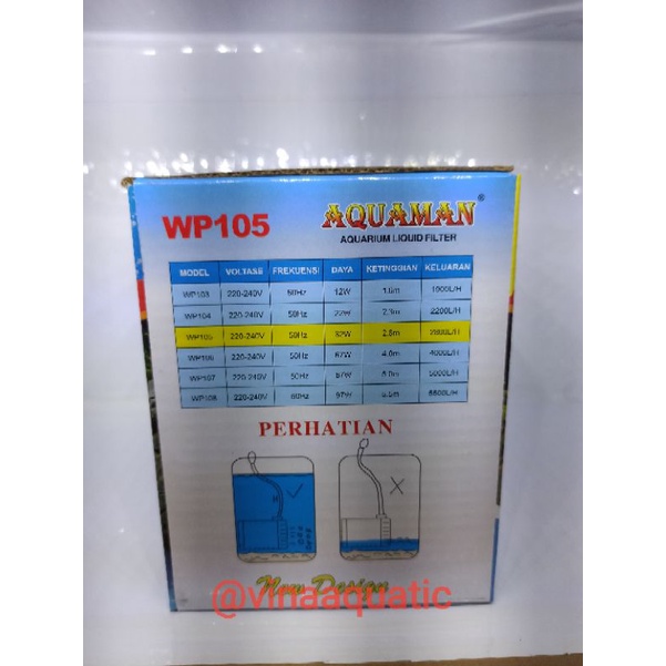 Pompa Air Celup Aquarium Aquascape Akuarium Kolam Ikan Hidroponik AQUAMAN WP 105 32 Watt 2.8 Meter