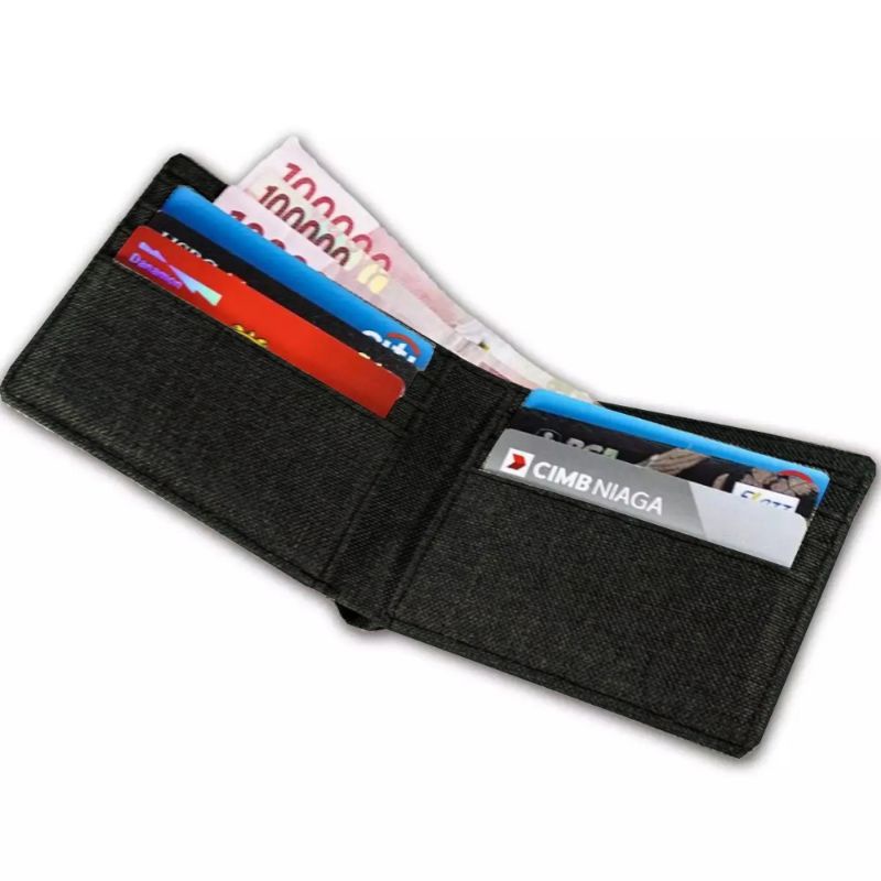 Dompet Pria Bahan Kanvas K500 Dompet Polos 3/4 Multicard - Black + BOX