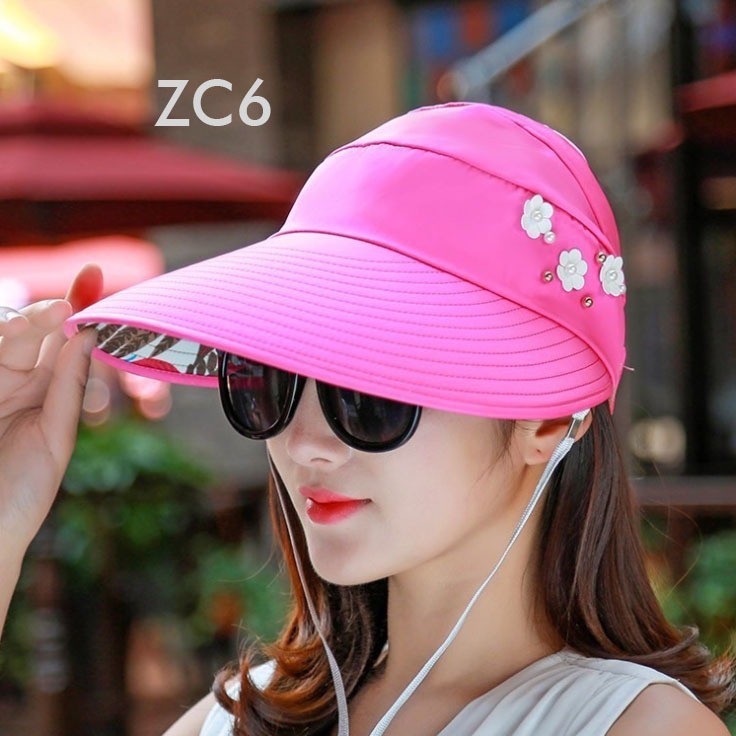 Topi Visor Pantai ZC / Outdoor Pelindung Anti UV Summer Matahari Lipat Lebar Besar Wanita Pria Impor