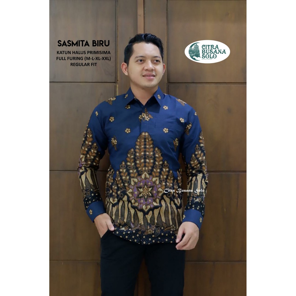 SASMITA BIRU Kemeja Batik Pria Full Furing Bahan Katun Halus Primisima