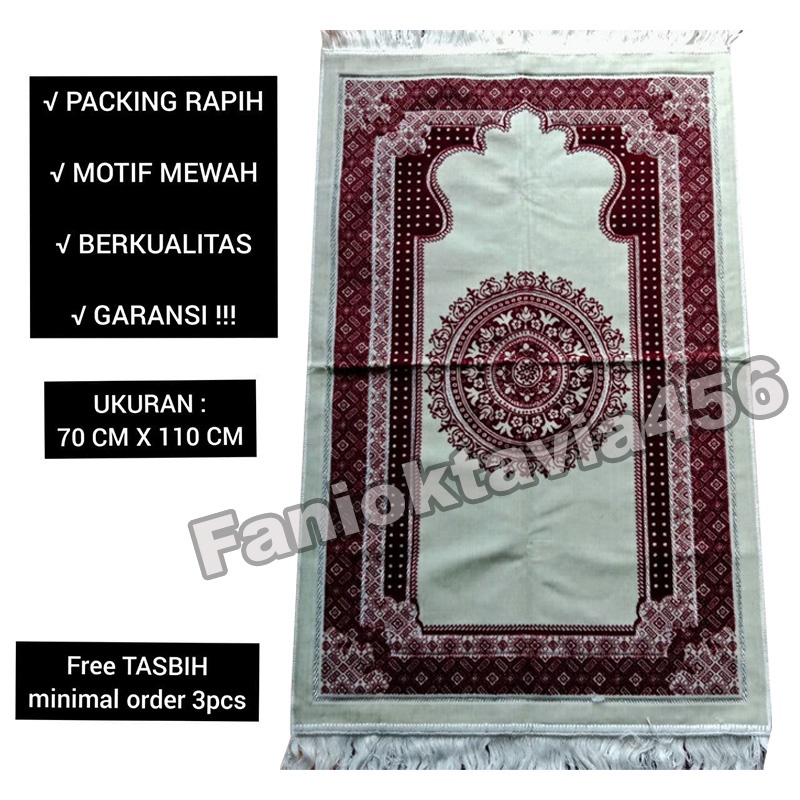 Sajadah KD38 / Sajadah Jumbo Bulu Tebal Motif Bunga Tengah Dasar Putih Merah Marun Desain Terbaru