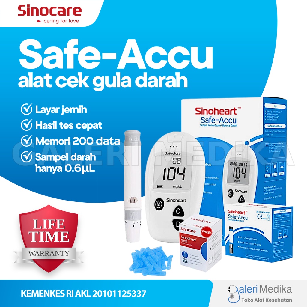 Sinocare Sinoheart Safe-Accu Alat Cek Gula Darah / Glukometer / Glukosa Meter