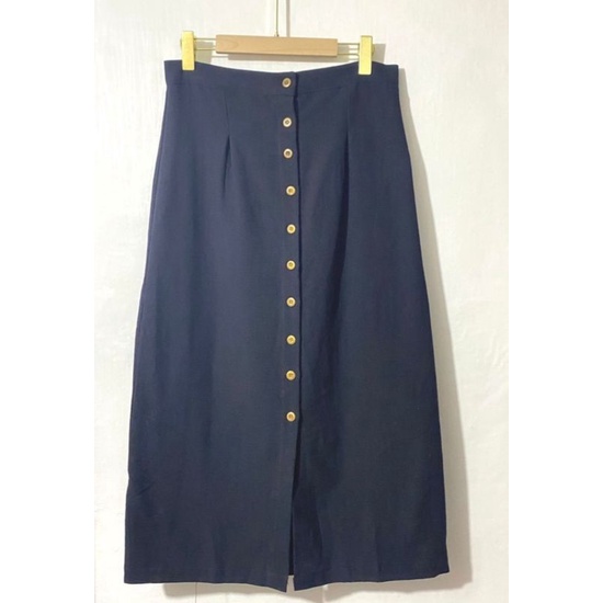 ROK SPAN LINEN BAWAHAN PANJANG WANITA KOREA STYLE KERJA KANTOR KASUAL CASUAL ROK SPAN BELAH TENGAH SKIRT WANITA KANCING TENGAH DEPAN-Hitam