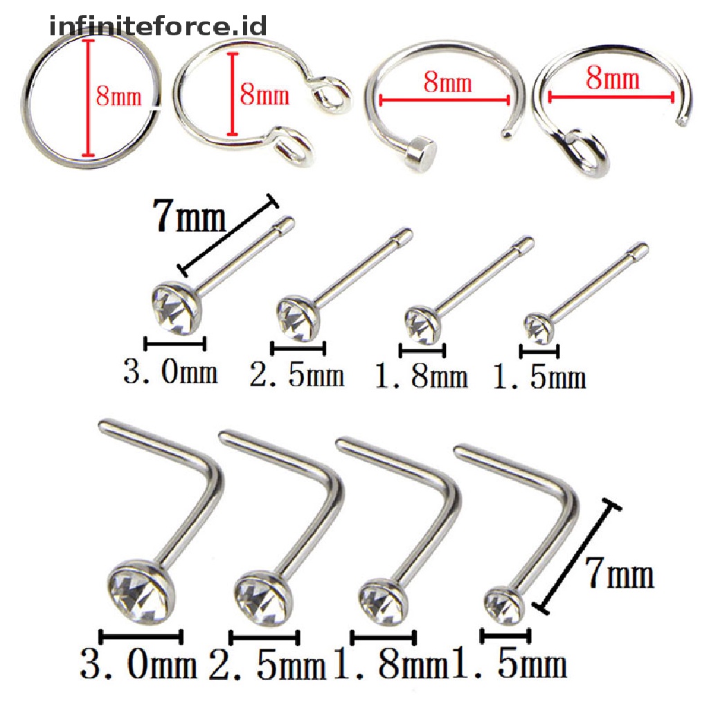 Infiniteforce.id 12pcs / Set Cincin Tindik Hidung / Tubuh Bahan Surgical Steel Hias Kristal