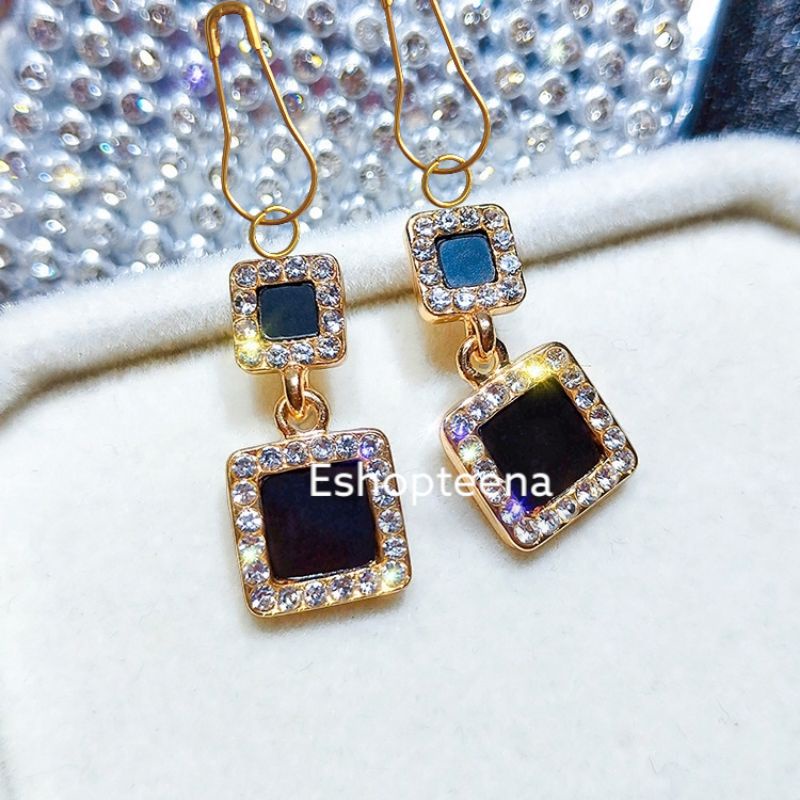 A25 anting hijab black mata gold_anting jilbab