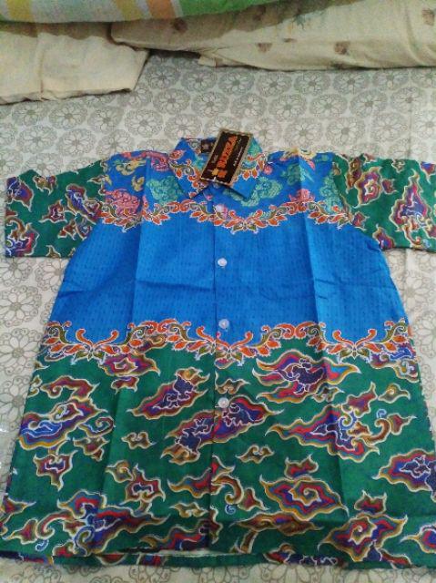 Ruzza Batik Anak Mega Mendung Biru Langit Pelangi Soft Hijau Merah Seragam Laki Laki