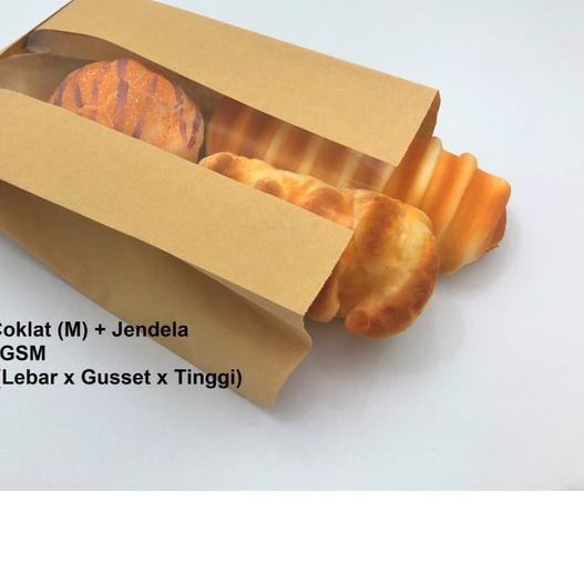 

➲ Paperbag kantong kertas coklat 14x9x22 (M)+ jendela. Bakery roti kue ✥