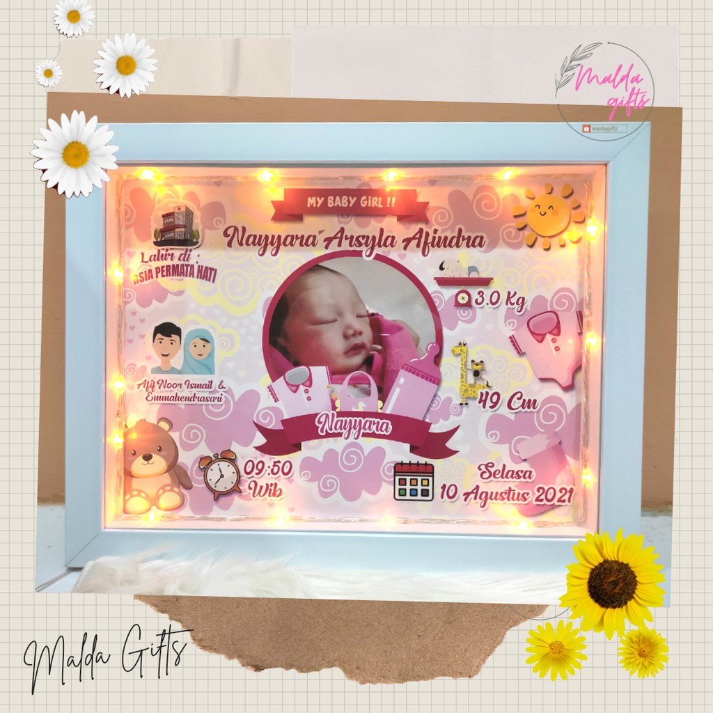 FRAME 3D FOTO BIODATA BAYI LAMPU | KADO BAYI | FRAME 3D BIODATA BAYI LAMPU AESTHETIC | CETAK BINGKAI