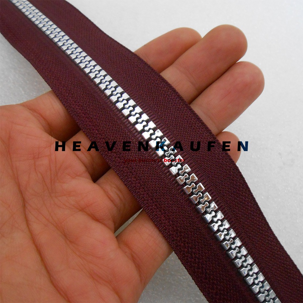 Resleting Zipper 100 cm (1 Meter) Vislon Merah Hati Maroon - Silver Open - End / Buka - Lepas