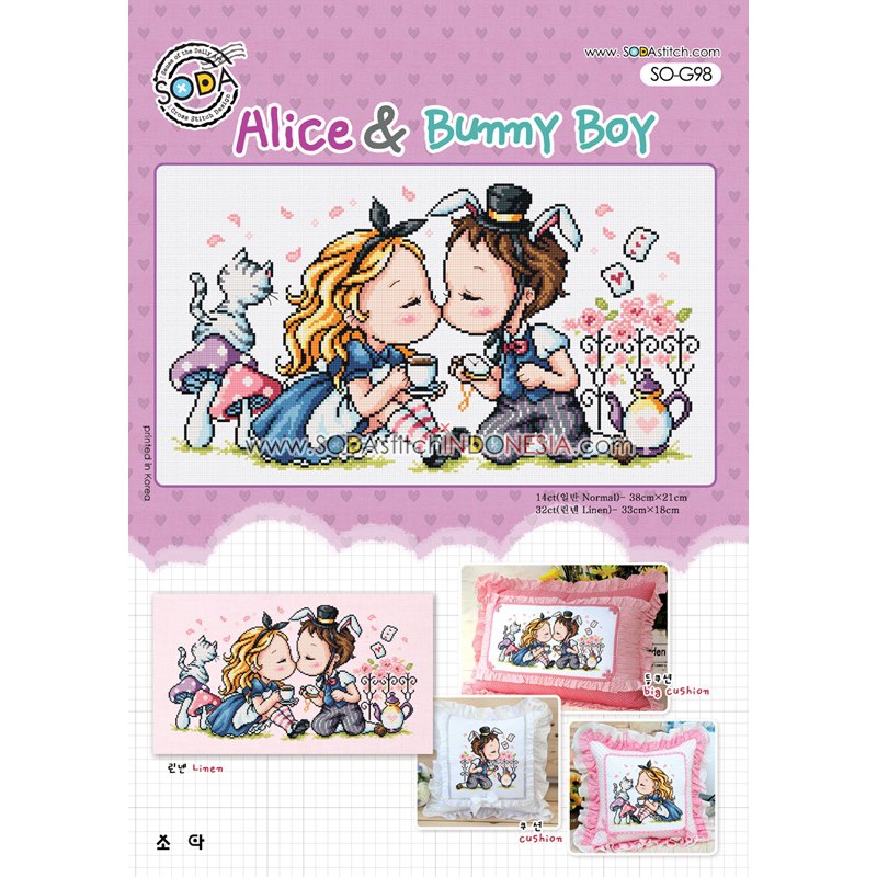 Paket DIY Craft Sulam Kristik Strimin Cross Stitch Sodastitch SO-G98 - Alice &amp; Bunny Boy