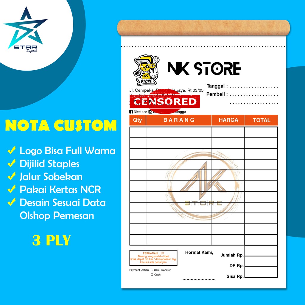 Jual Nota Olshop Nama Sendiri Nota Custom 3 Ply Shopee Indonesia 5173