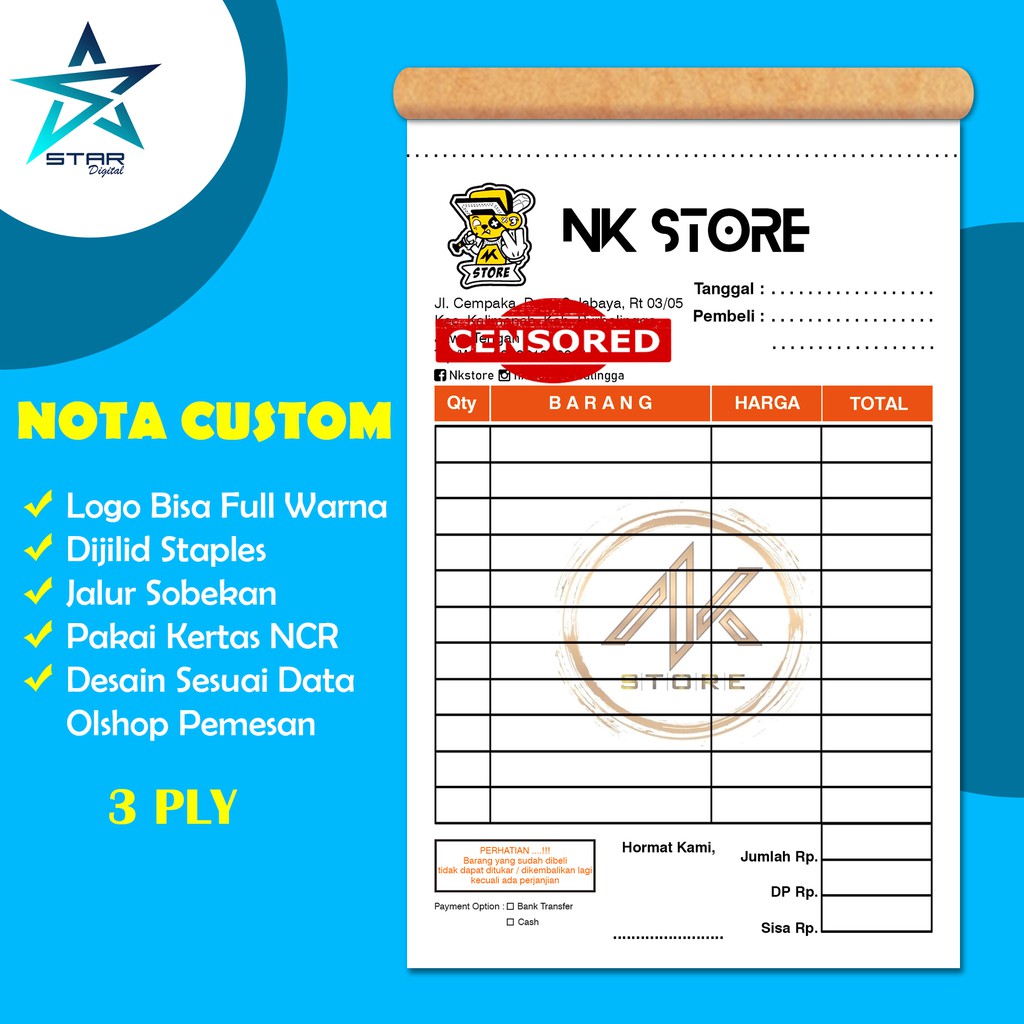 

NOTA OLSHOP NAMA SENDIRI / NOTA CUSTOM 3 PLY