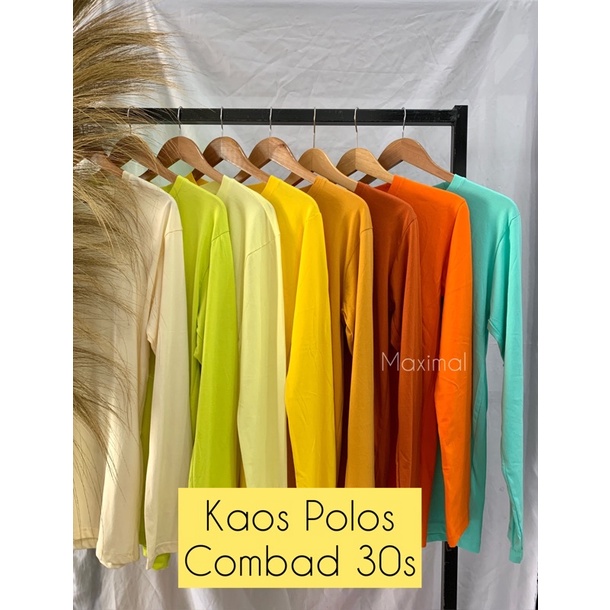 kaos polos 30s lengan panjang, Cream/Hijau Lemon/Baby yellow/Kuning kenari/Mustard/Bata/Orange/Tosca