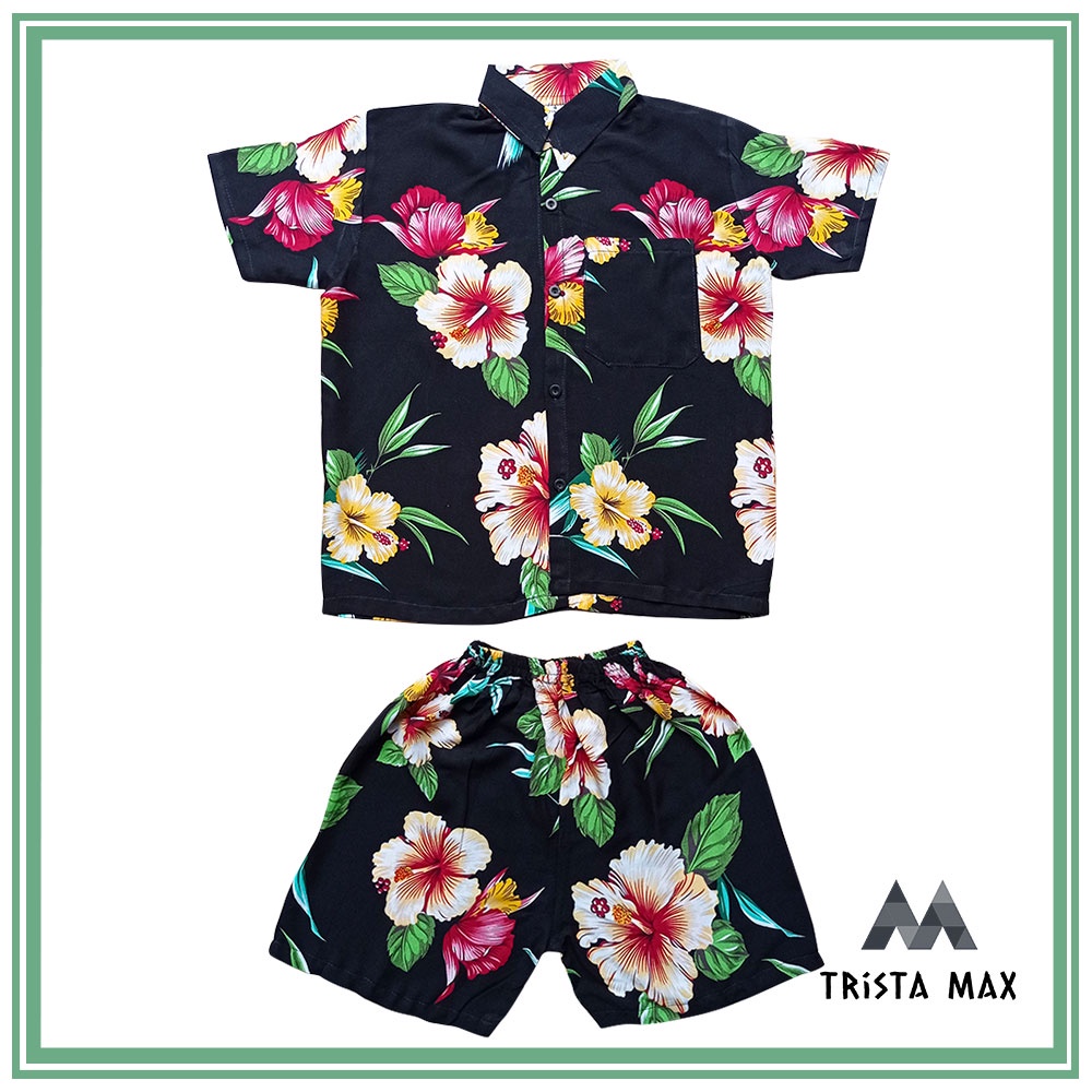 Setelan Anak Laki Laki - Kemeja Pantai Anak - Baju Pantai Anak Cowo Motif Bunga