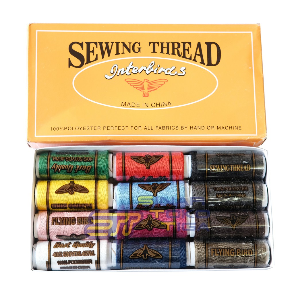 FLYING BIRD BENANG JAHIT KATUN SET 12PCS WARNA WARNI UNTUK MESIN JAHIT PORTABLE 12 PCS