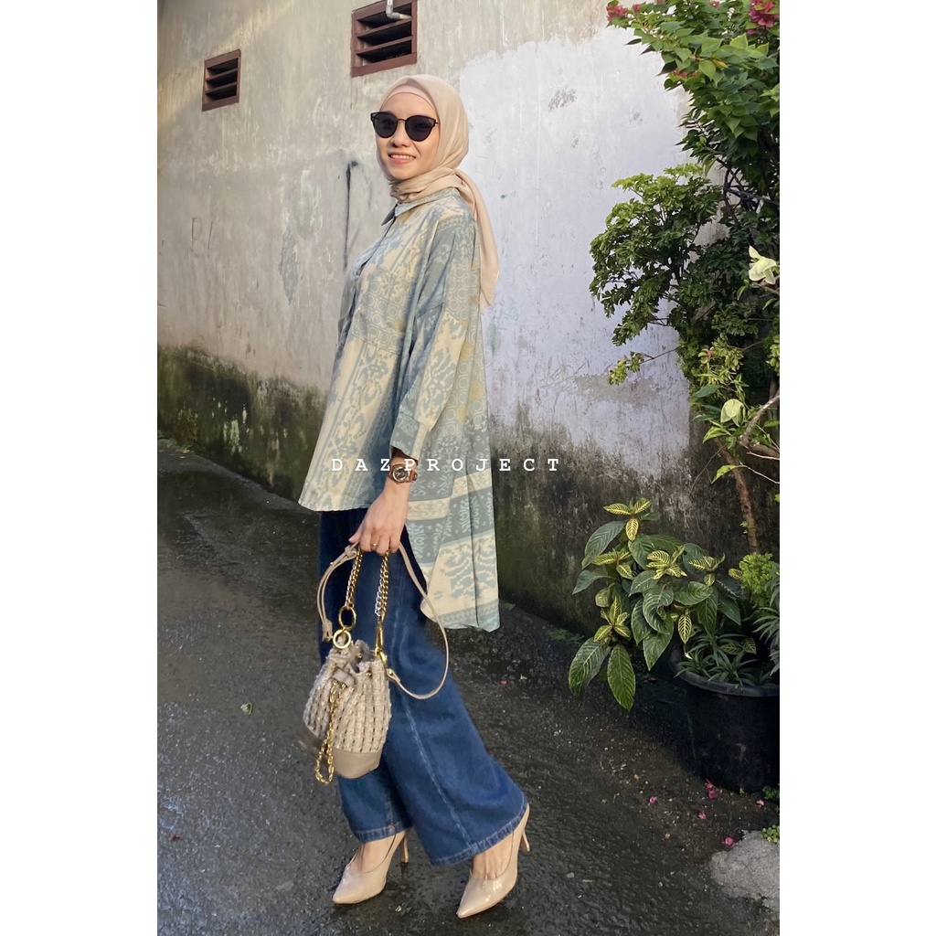 Anindya Shirt Kemeja Oversized Motif wanita tangan 3/4 kemeja kerja wanita LD 135 Kemeja Oversized by DAZPROJECT