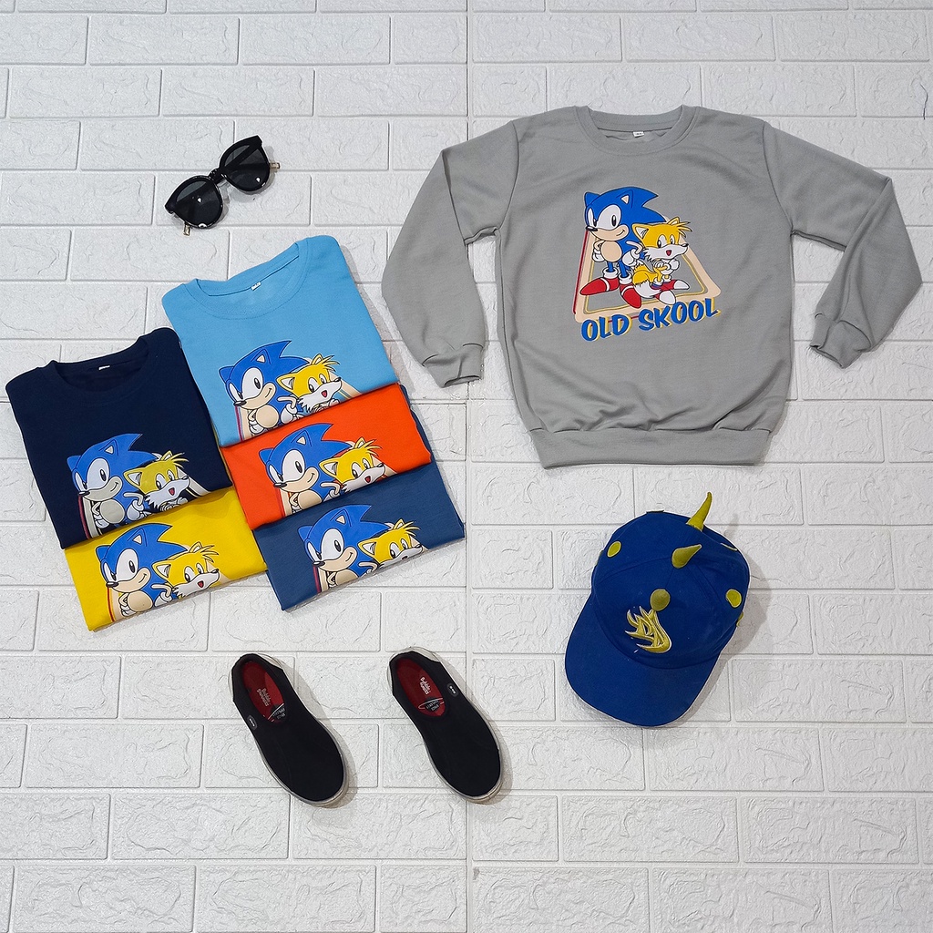 Setelan Sweater Jogger Panjang SUPER SONIC OLD SKOOL Set Baju Celana Crewneck Miles Tails School Ana