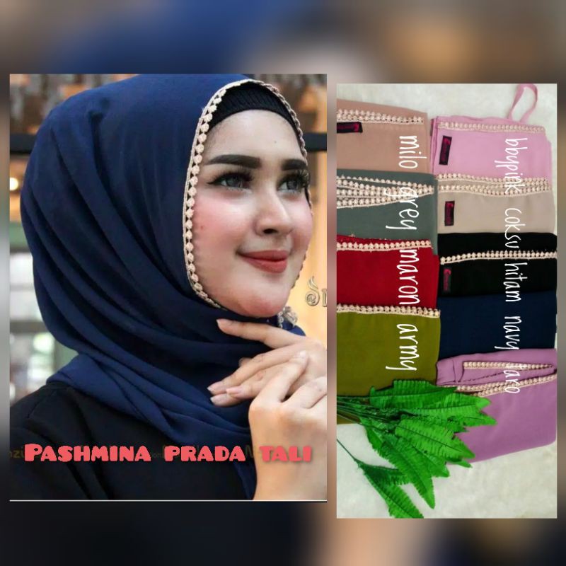 Jual Pashmina Prada Tali Pasmina Renda Panjang Pake Tali Matt Cerutybbydoll  | Shopee Indonesia