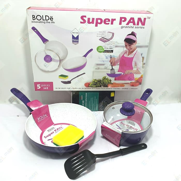 BOLde super pan set purple 5pc panci granite ceramic coating non stick