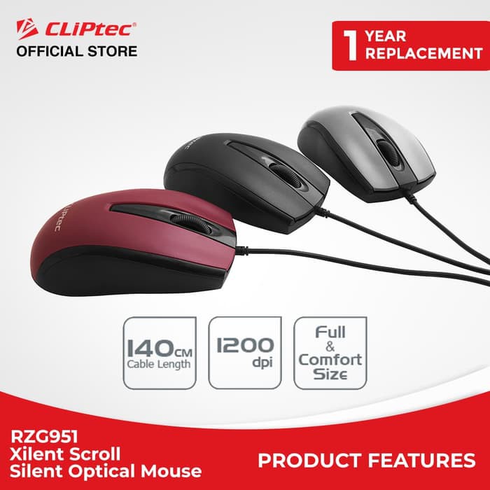 CLiPtec RZS951 - Xilent Scroll USB Optical Mouse 1200dpi