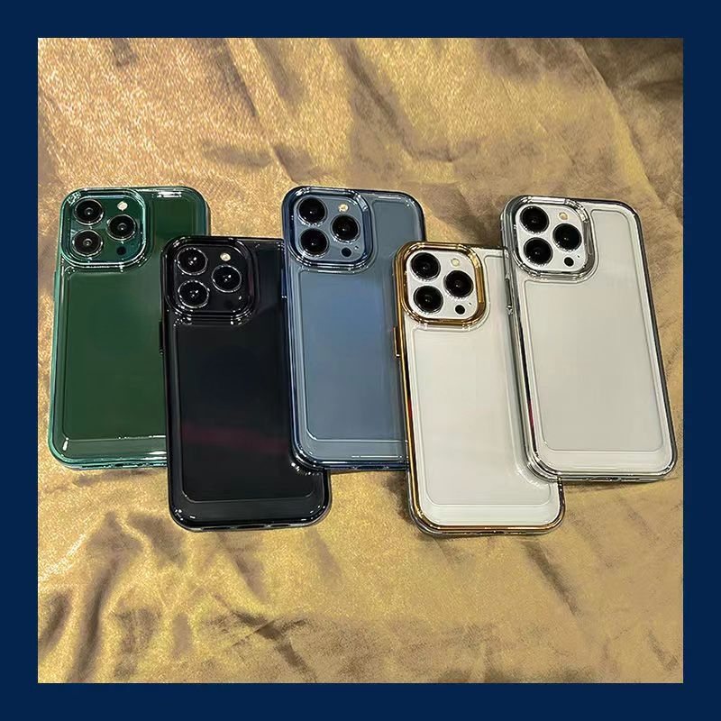 IPHONE Casing Ponsel Bening Bingkai Silikon Warna Permen Untuk Iphone14 13 Pro Max12 11 Pro Max XR X XS Max Metal Kamera Perlindungan Hard Cover