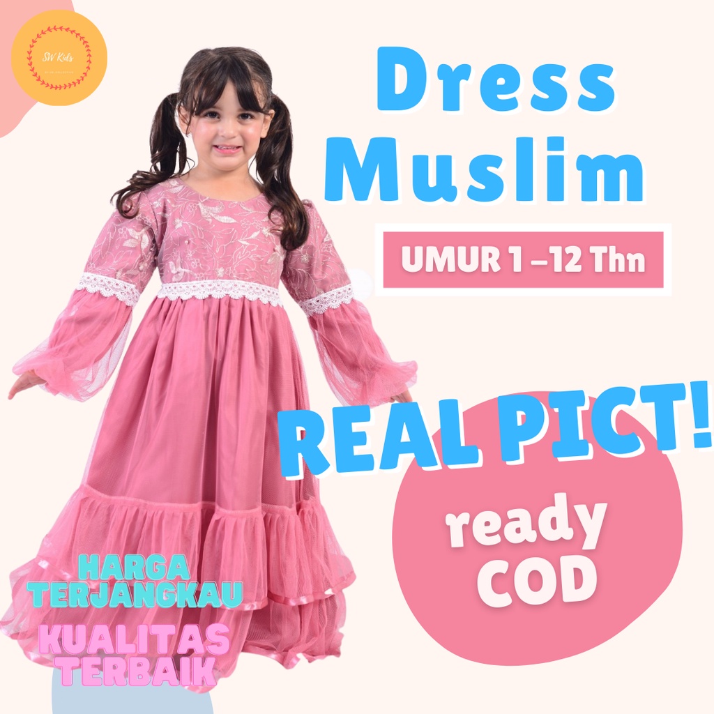 PROMO Dress muslim anak / baju pesta muslim anak perempuan / gamis anak  Renda Pinggang/ gamis anak/ gamis anak perempuan umur 11 12 tahun/ baju lebaran anak perempuan/ baju pesta anak perempuan