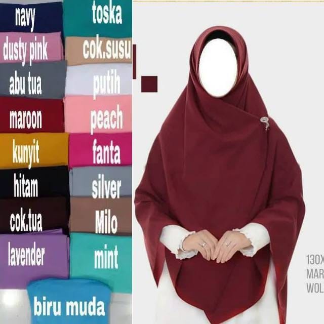 Alny Hijab - Jilbab/hijab segiempat wolfis 130x130/ square wolfis polos/ segi empat syar'i