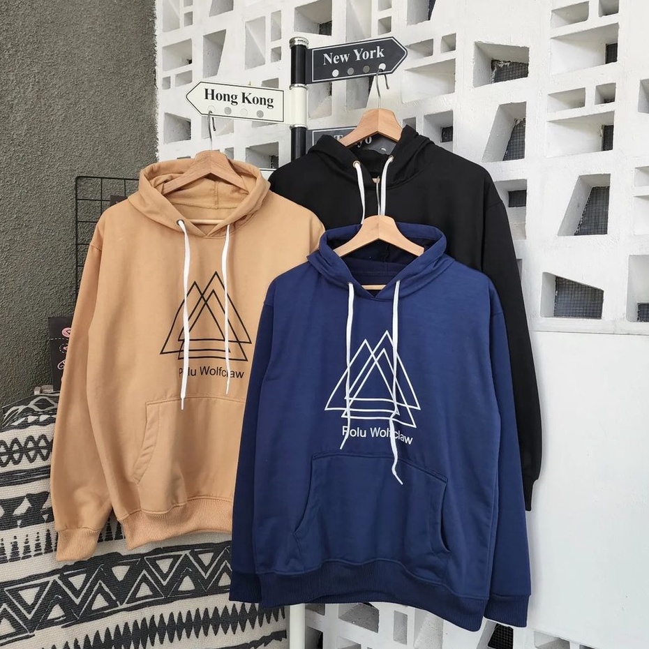 Polu Triangle Hoodie Korean Style Atasan Unisex Bahan Fleece