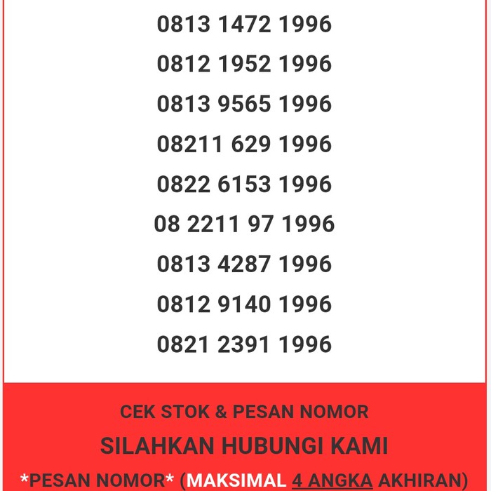 Nomor cantik Telkomsel murah tahun lahir 1996 simpati & loop T0888-150
