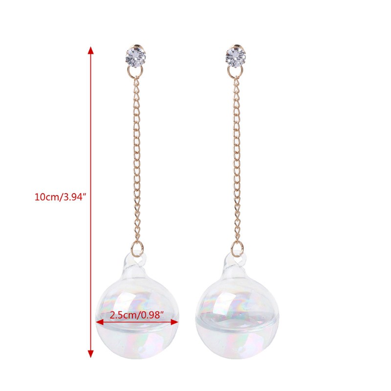 Glitter Shiny AB Transparent Bubble Ball Glass Water Inside Drop Earrings For Women