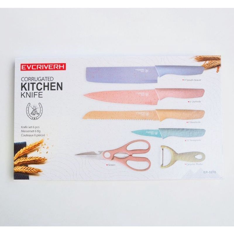 Pisau Set Rainbow Pastel Ceramic 6 in 1 / Kitchen Knife Set Multicolor / Set Pisau Dapur Pisau Set 6in1 Peralatan