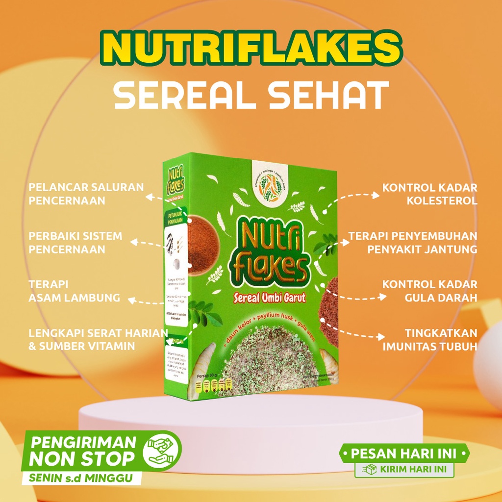 

Nutriflakes Sereal Umbi Garut Paket 3 Box Untuk Asam Lambung Gerd Maag Mag Diet Turunkan Berat Badan