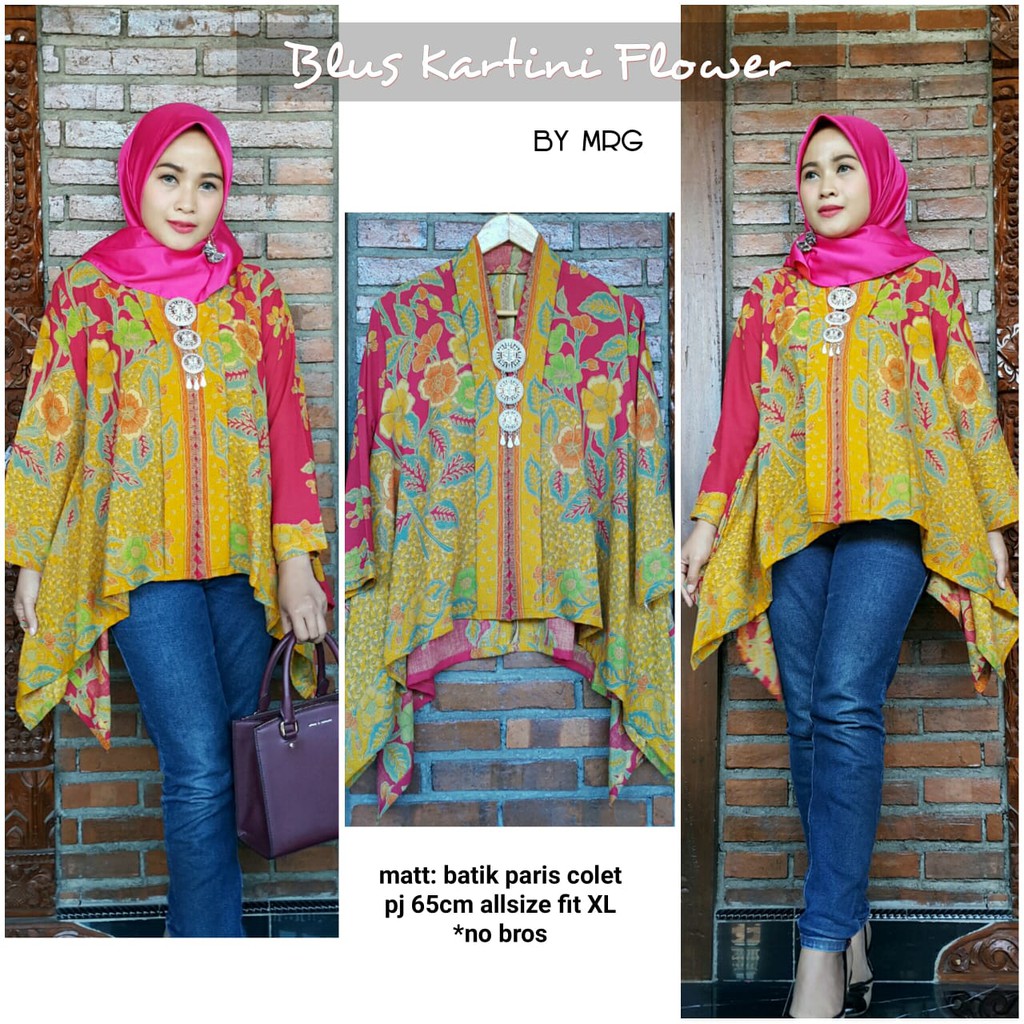 Batik Modern Muslimah,Blus Kartini Flower,Blus Batik Wanita Pesta,Atasan Batik Wanita Modern