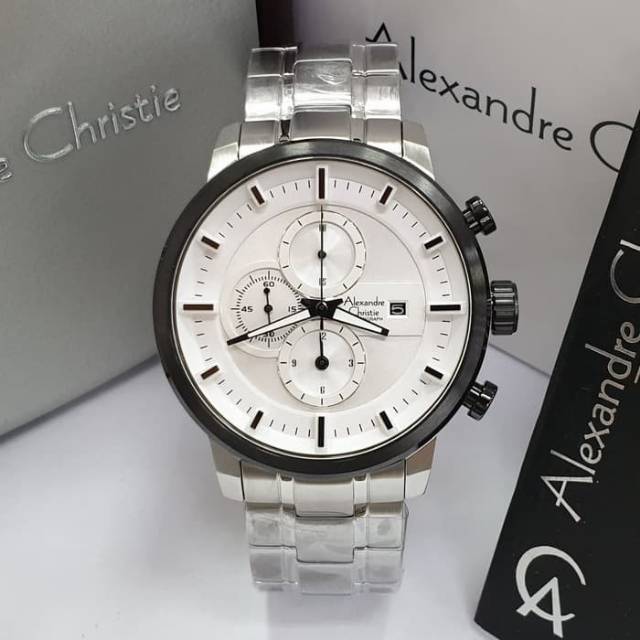 Jam tangan pria alexander cristie original ac6323 silver plat putih