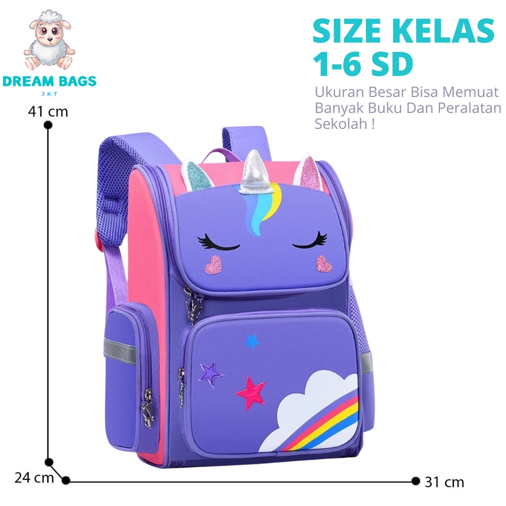 Dream Bags Tas Anak Sekolah Unicorn DB 160942 Ukuran SD Tas Anak Perempuan - Ransel Anak