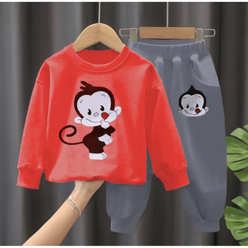 set sweater anak motif monkey 1-5 tahun grosir