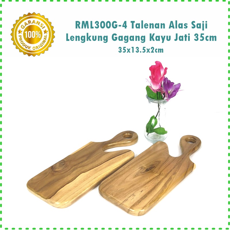 RML300G-4 Talenan/Alas Saji Lengkung Gagang Kayu Jati 35cm